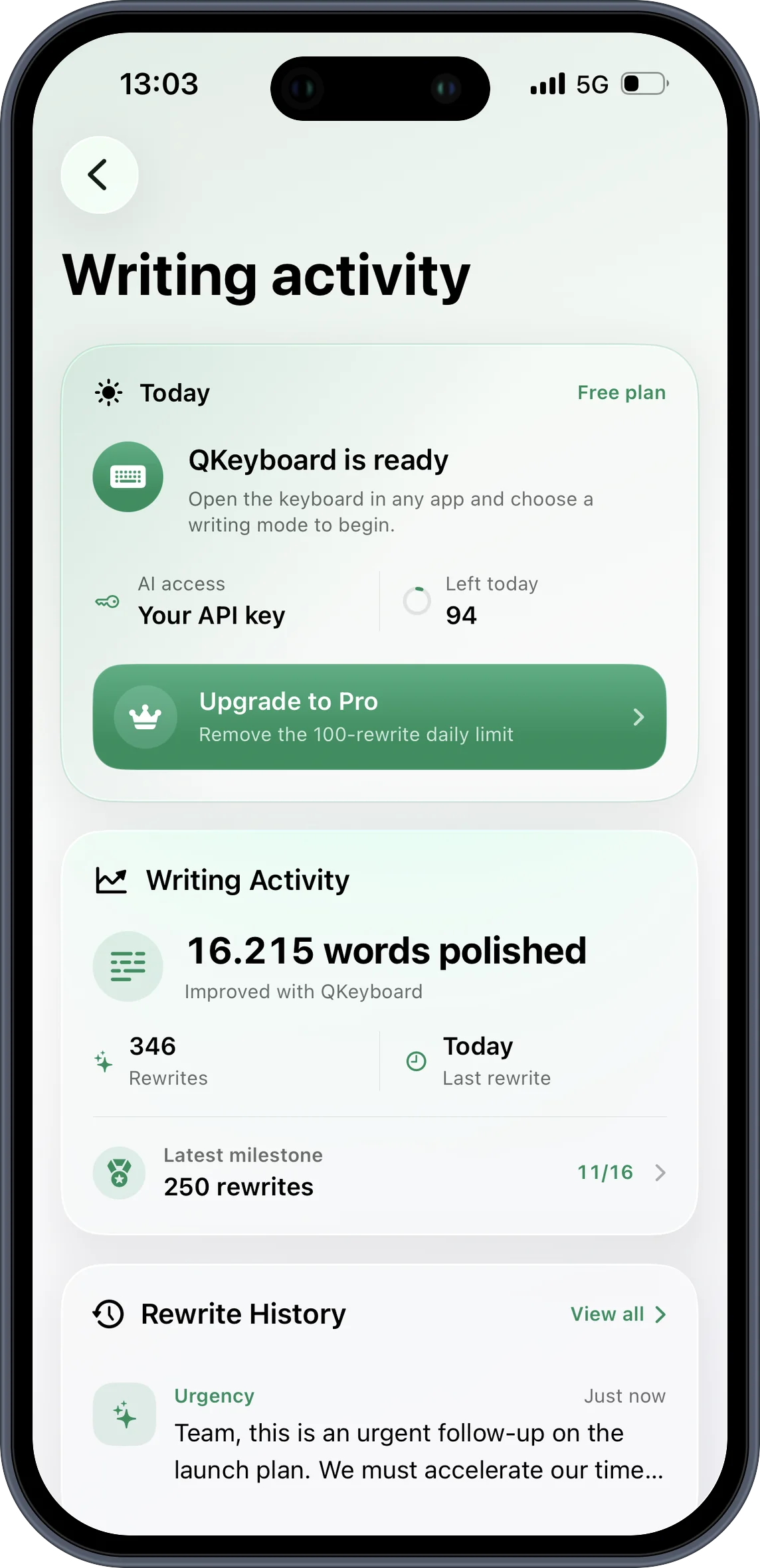 QKeyboard custom writing mode on iPhone